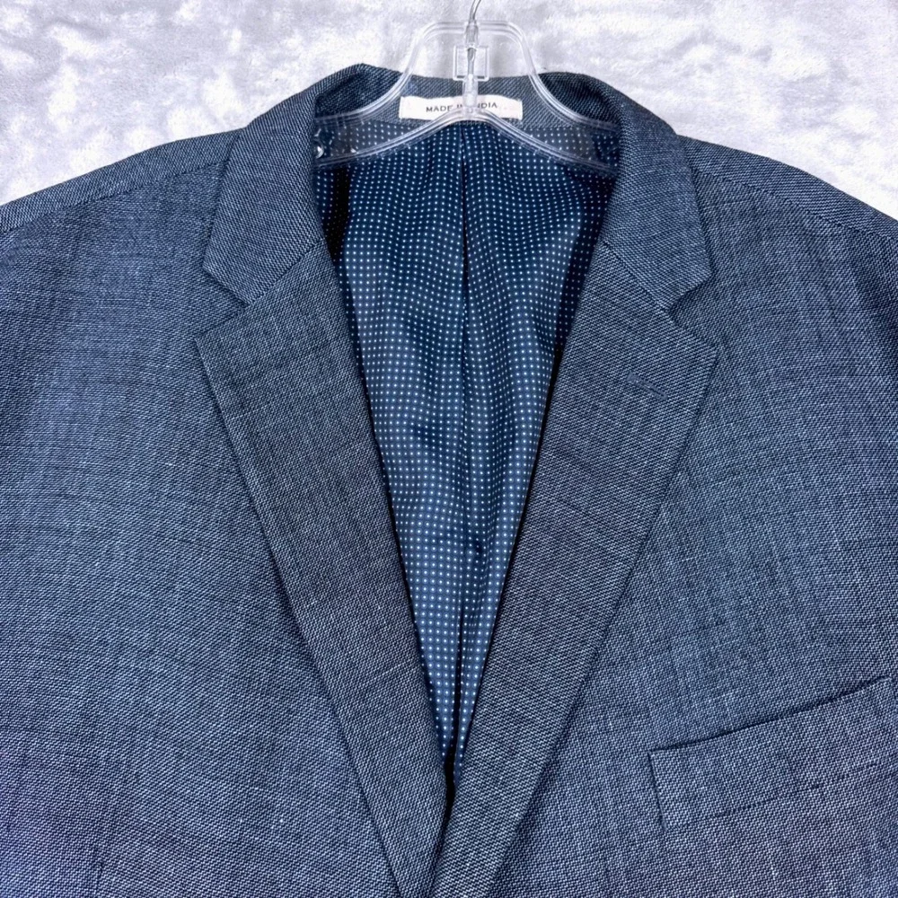 JOSEPH ABBOUD Tailored Fit Blazer Mens 52R Blue Linen Wool Hopsack Sport Coat
